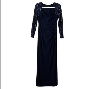 Ralph Lauren Blue Long Sleeve Cowl Neck Rhinestone Gown Sz 2 Women